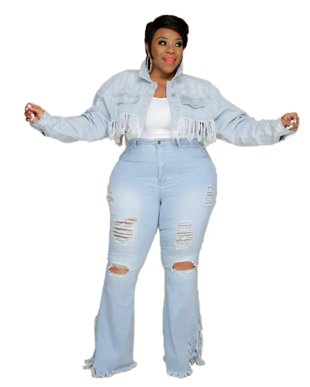 Plus Size Denim Flared Pants   