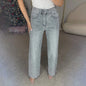 Shiny Rhinestone Wide Leg Jeans Light Gray S