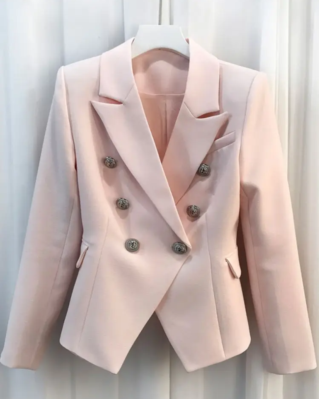 Double Breasted Textured Blazer Pink S 