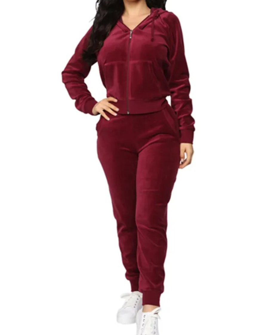 Hooded Top & Long Pants Set Claret S 