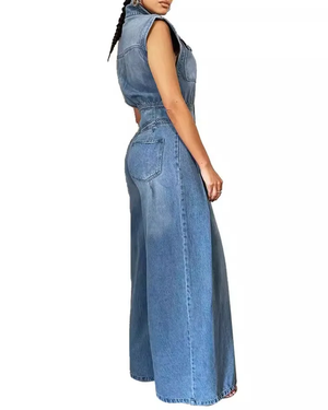 The Hampton Denim wideleg Jumpsuit