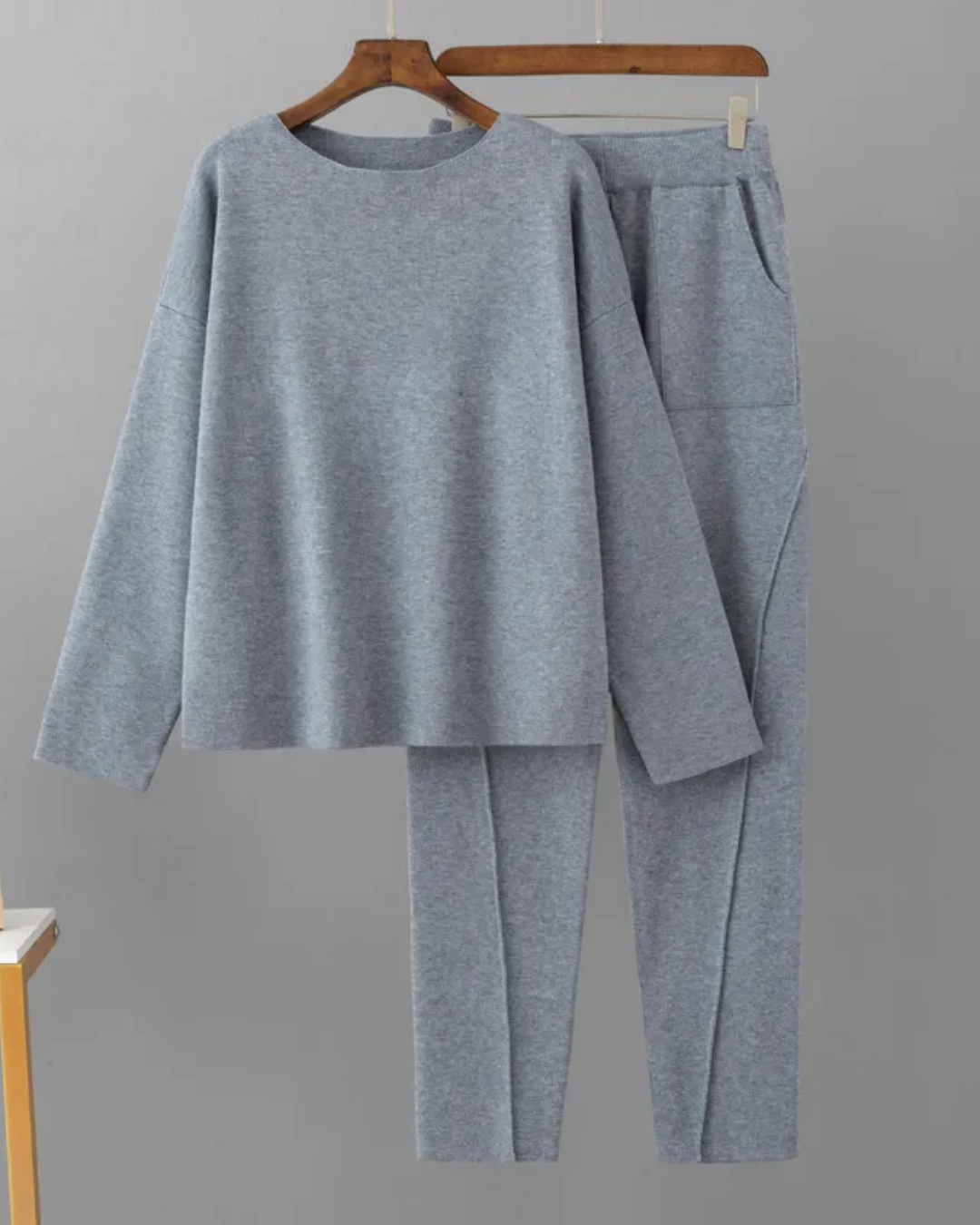 O Neck Loose Sweater & Pants Set Gray One Size 