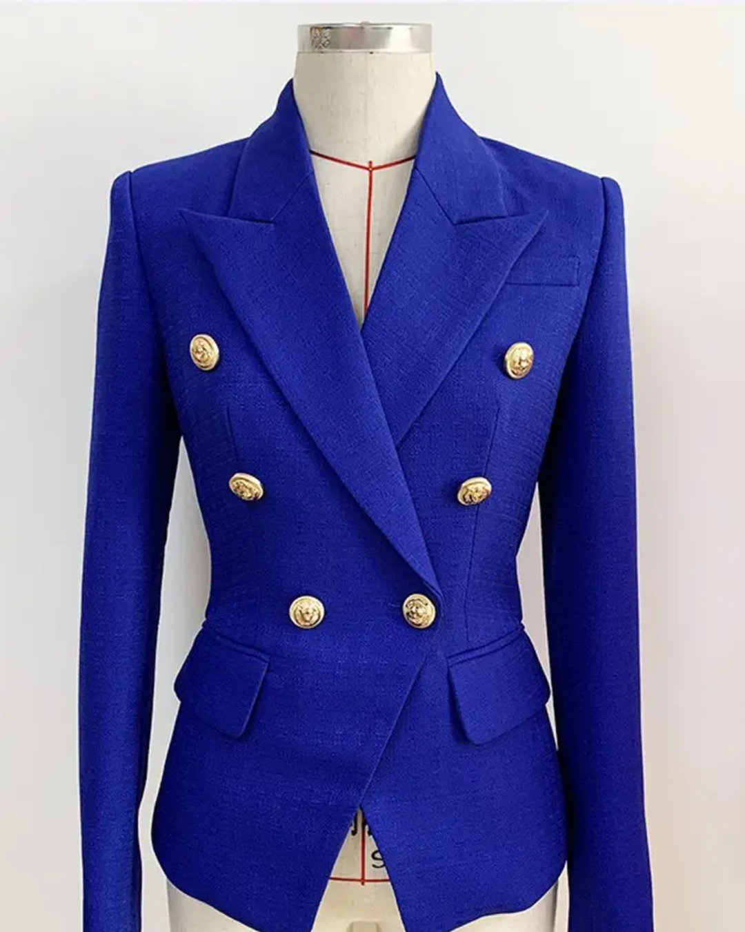 Double Breasted Textured Blazer Royal Blue S 