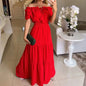 Off Shoulder Hem Lace Up Maxi Dress red 1 S