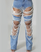 Plus Size Pearls Cutout Jeans Trousers Blue L 