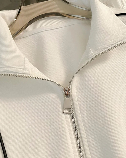 Cozy Striped Contrast Sweatshirt Pants Set Women Casual Lapel Full Sleeve Zipper Tops Long Trousers 2025 Autumn Lady Sportswear