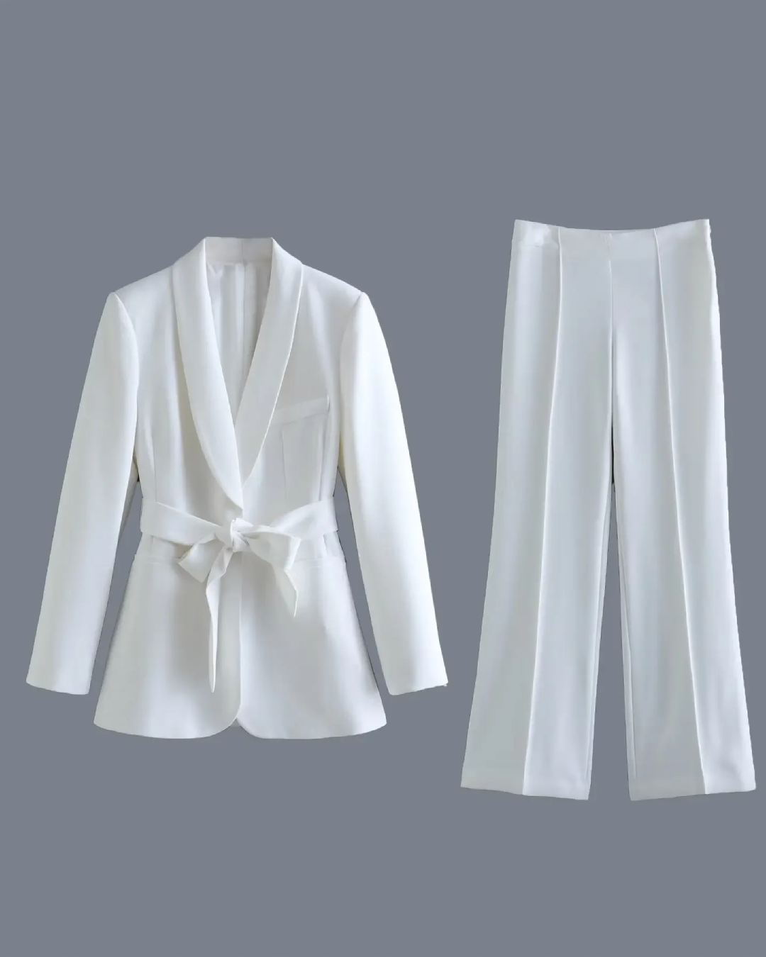 Loose Blazer and High Waist Pants White XS 