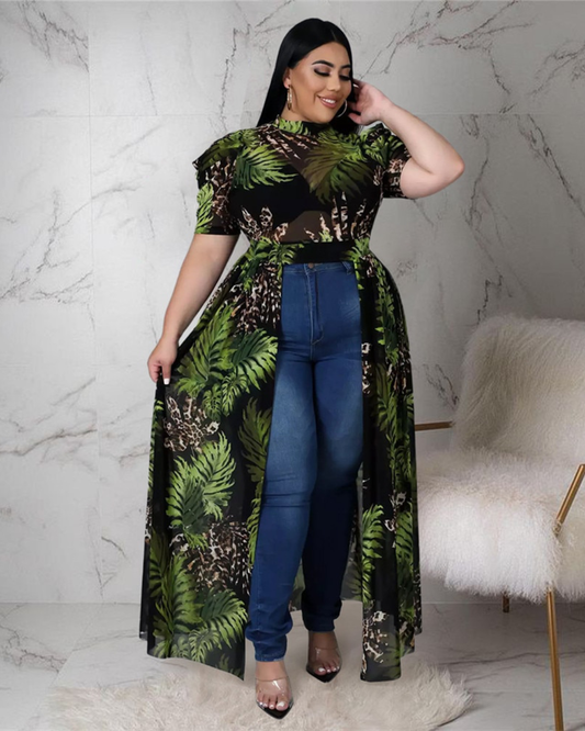 Plus Size Printed Mesh Shirt   