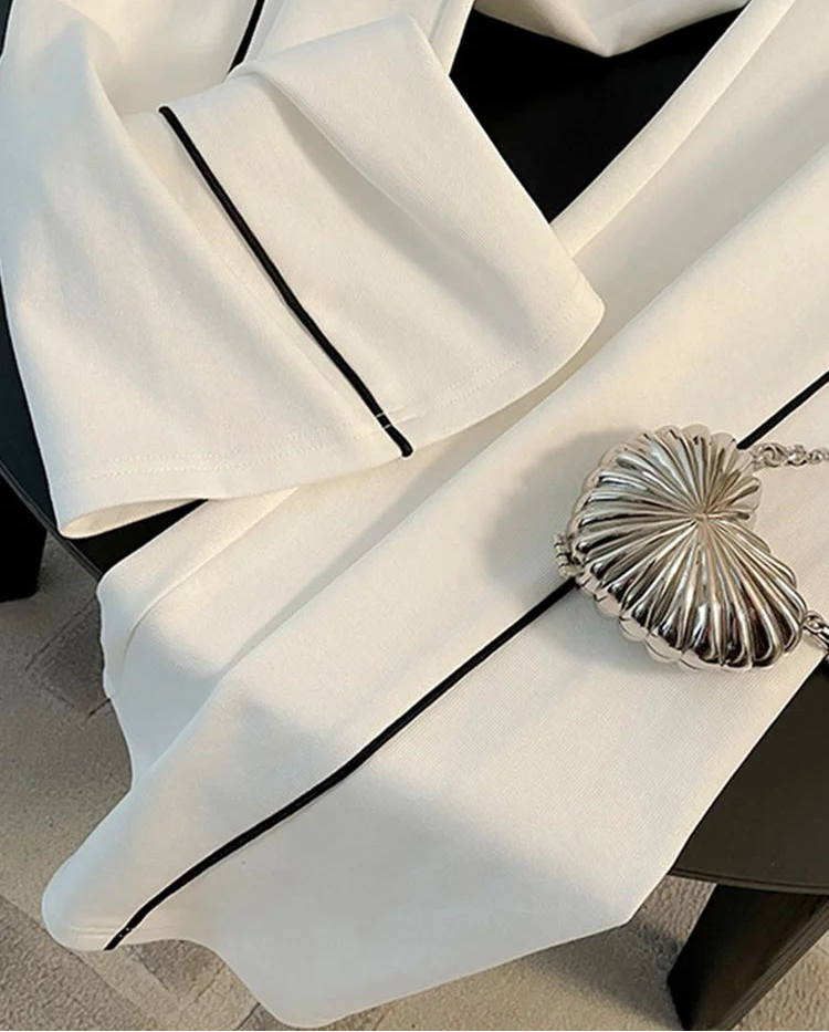 Cozy Striped Contrast Sweatshirt Pants Set Women Casual Lapel Full Sleeve Zipper Tops Long Trousers 2025 Autumn Lady Sportswear