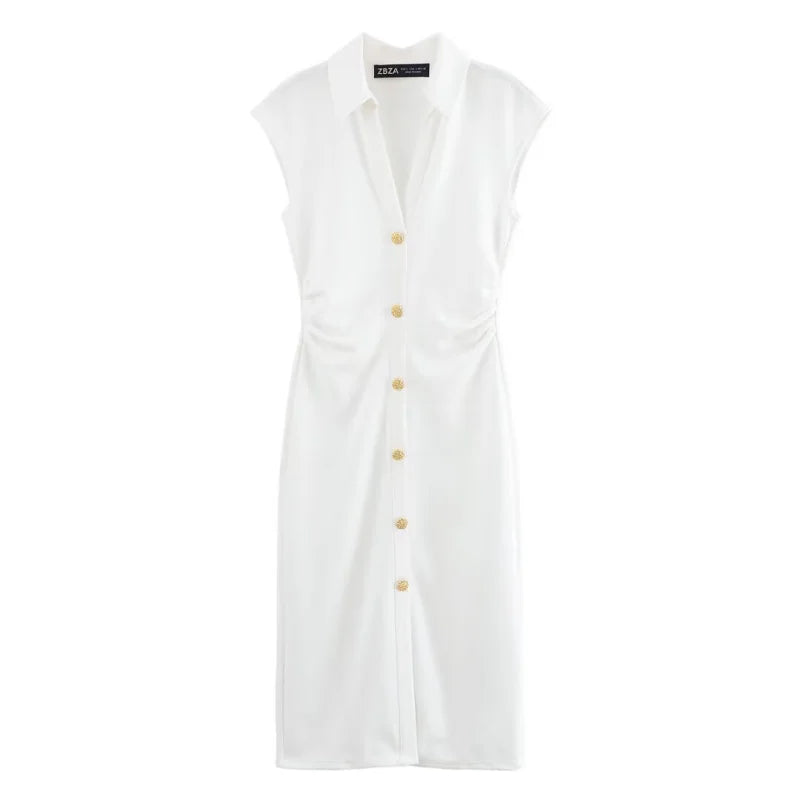 Fitted Button-Front Dress WHITE S