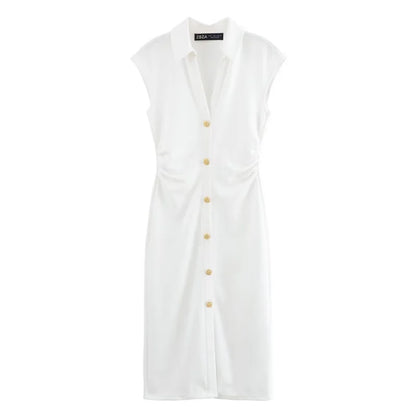 Fitted Button-Front Dress WHITE S