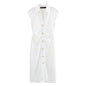 Fitted Button-Front Dress WHITE S