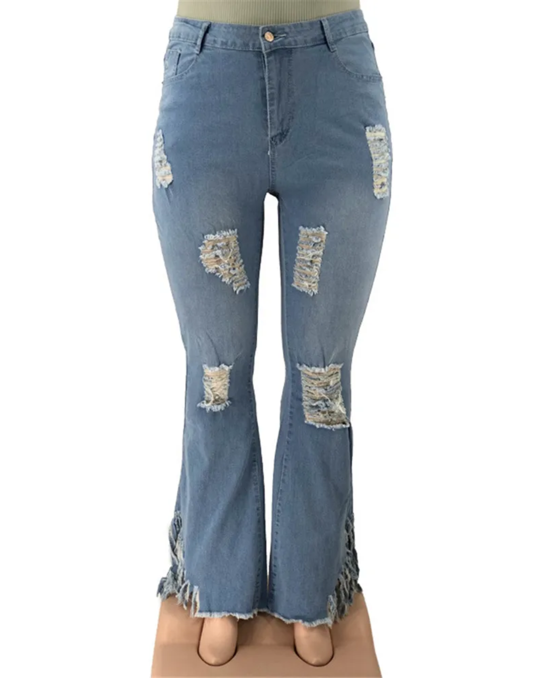 Plus Size Denim Flared Pants   