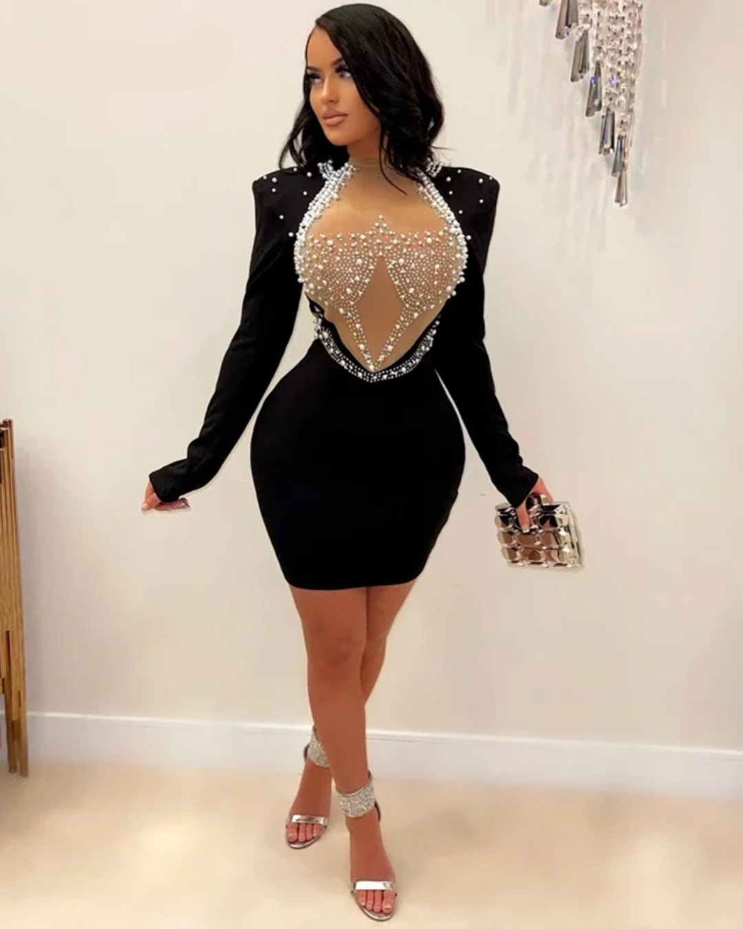 Pearl Mesh Bodycon Dress   
