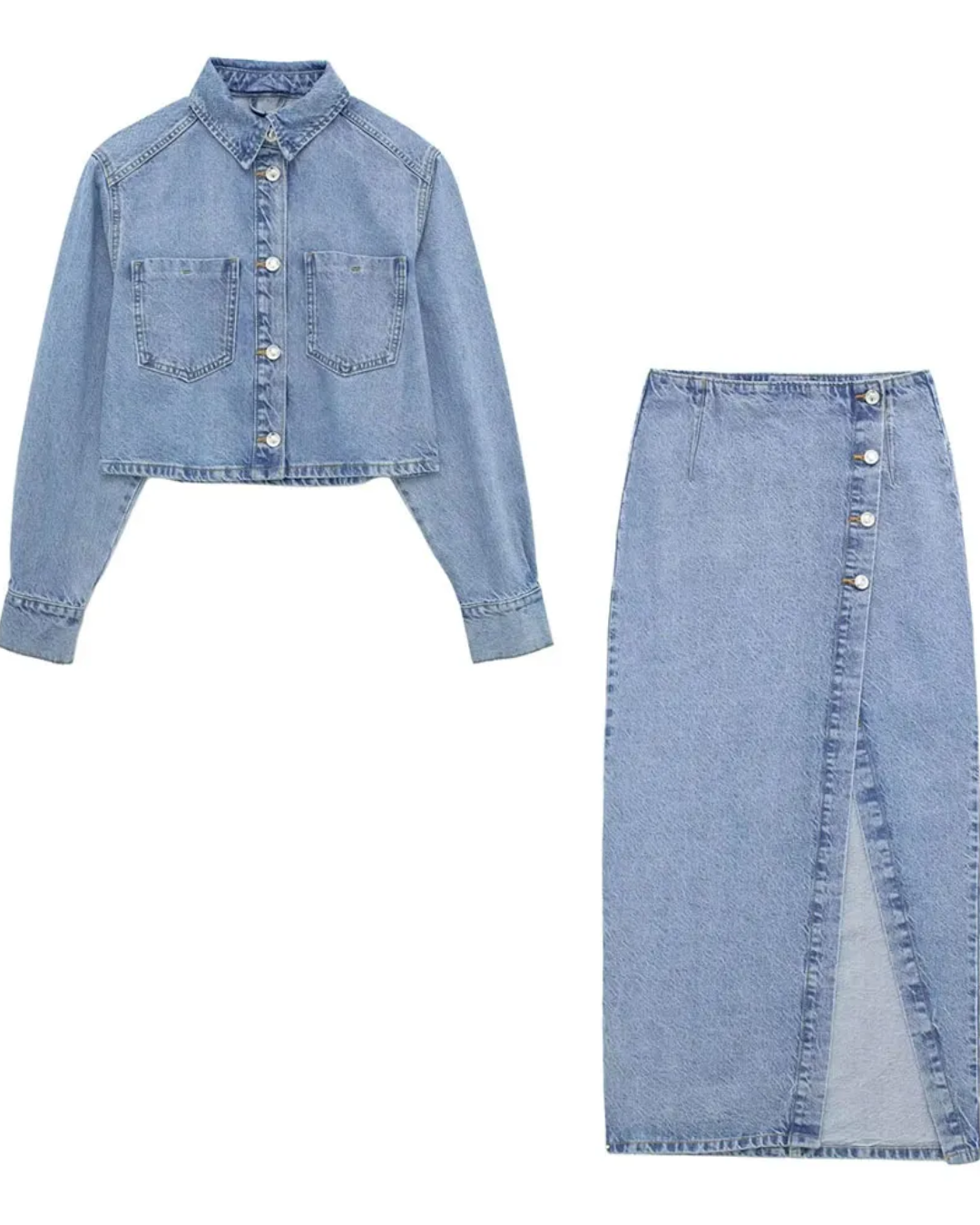 Loose Denim Jacket & High Waist Skirt Set Set XS 