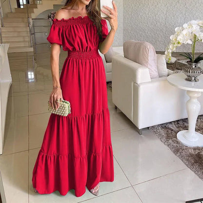 Off Shoulder Hem Lace Up Maxi Dress Red S