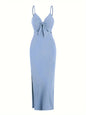 Sexy Ribbed Maxi Dress with Side Split SKY BLUE XS