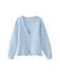 V-Neck Cardigan and High Waist Mini Skirts Light Blue Top L 