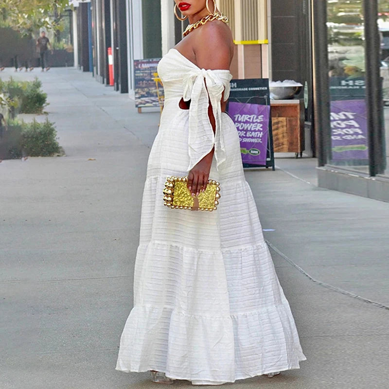 Backless Belted Off Shoulder Wide Leg Jumpsuits