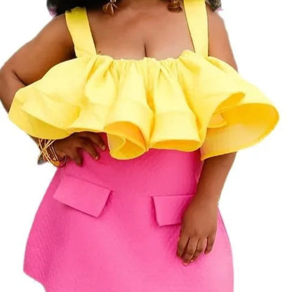 Collar Lace Trim Backless Belted Strap Top