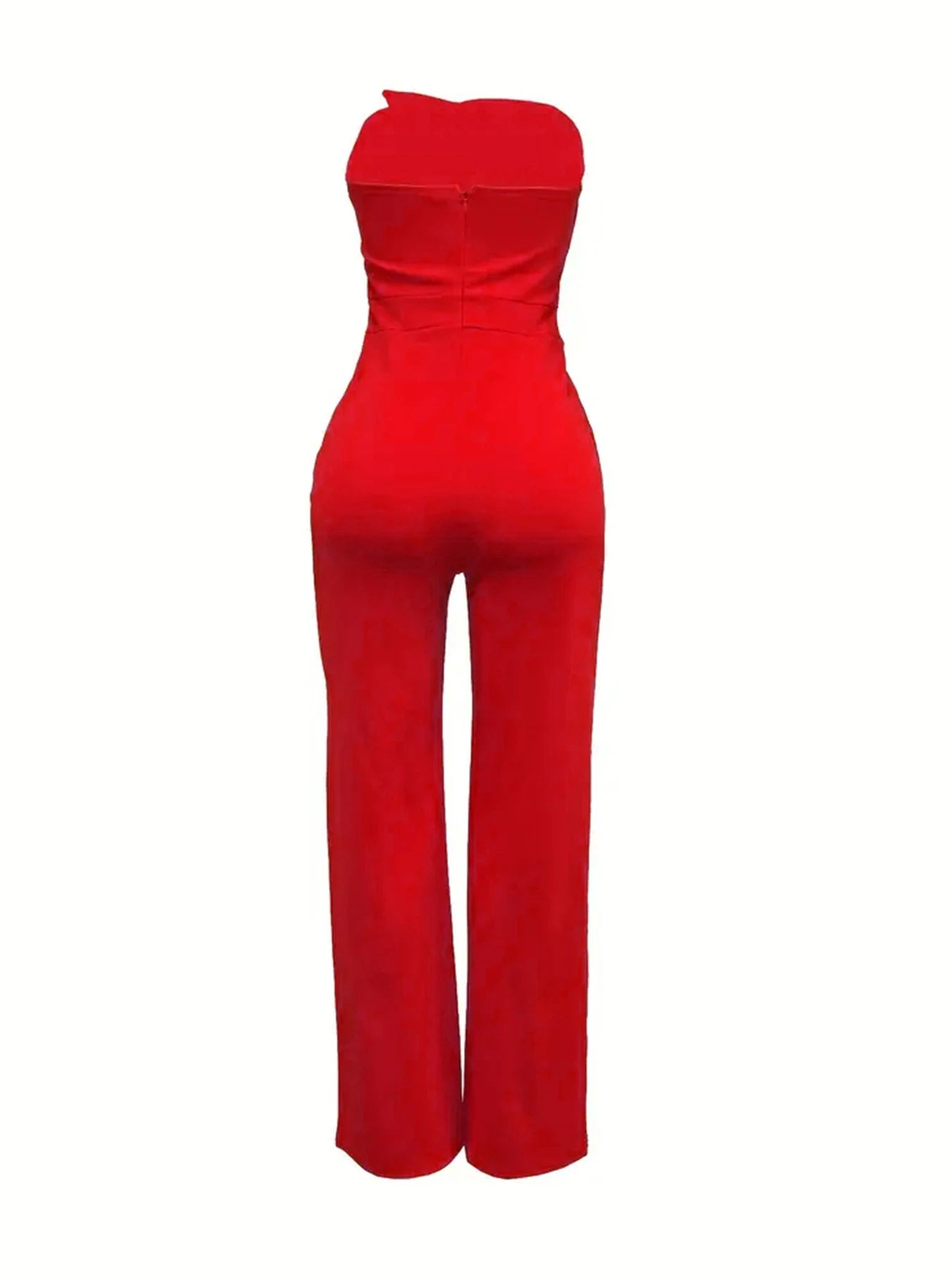 Red Strapless Big Button Jumpsuit