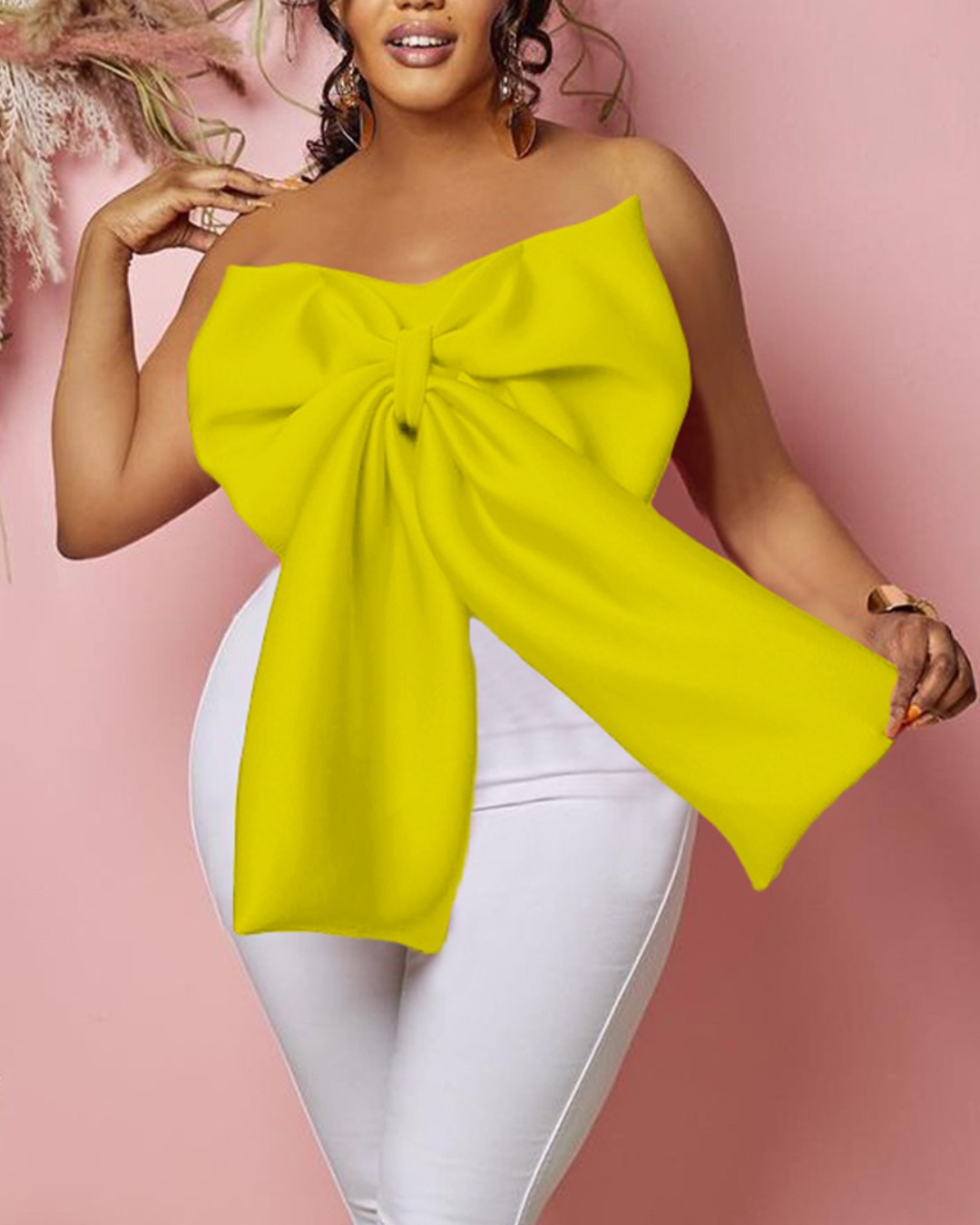 Strapless Bow Top Blouse Yellow S 