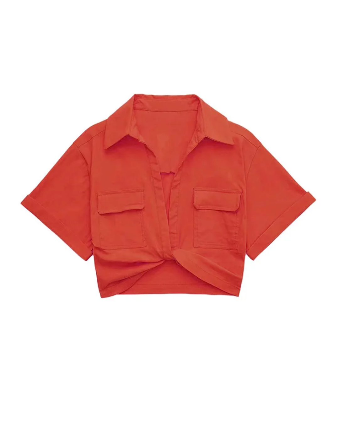 Cropped Patch Pockets Shirt   