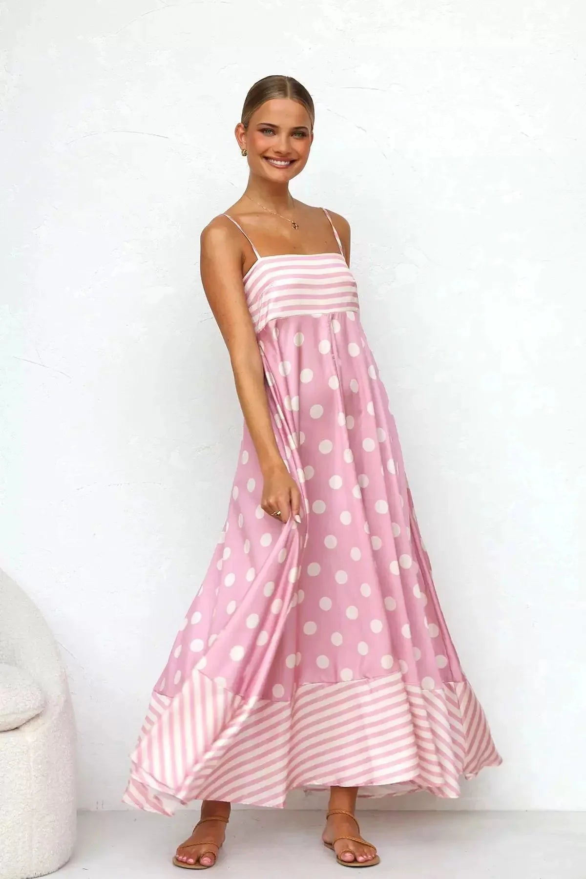 Sexy Off-Shoulder Backless Print Gown L Pink