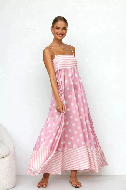 Sexy Off-Shoulder Backless Print Gown L Pink