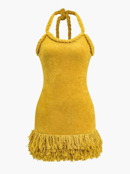 Halter Tassel Mini Knit Dress
