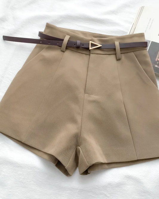 A-line High Waist Shorts Khaki S 