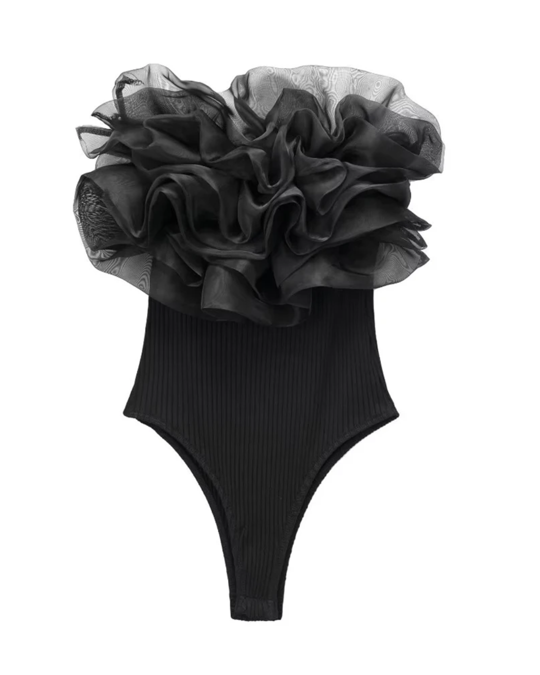 Ruffle Rib Knit Bodysuits Black S 