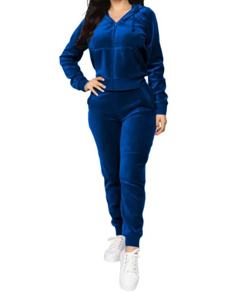 Hooded Top & Long Pants Set Blue S 