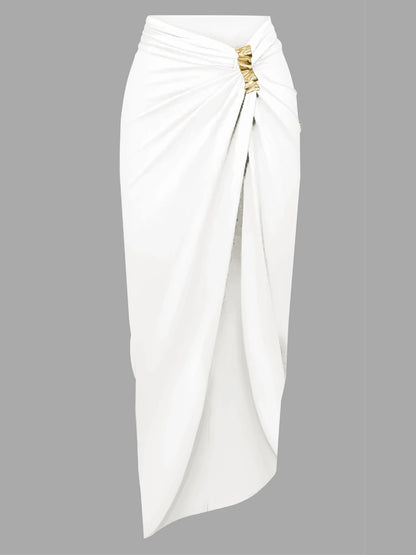 Buckled Swimsuit And Long Skirt