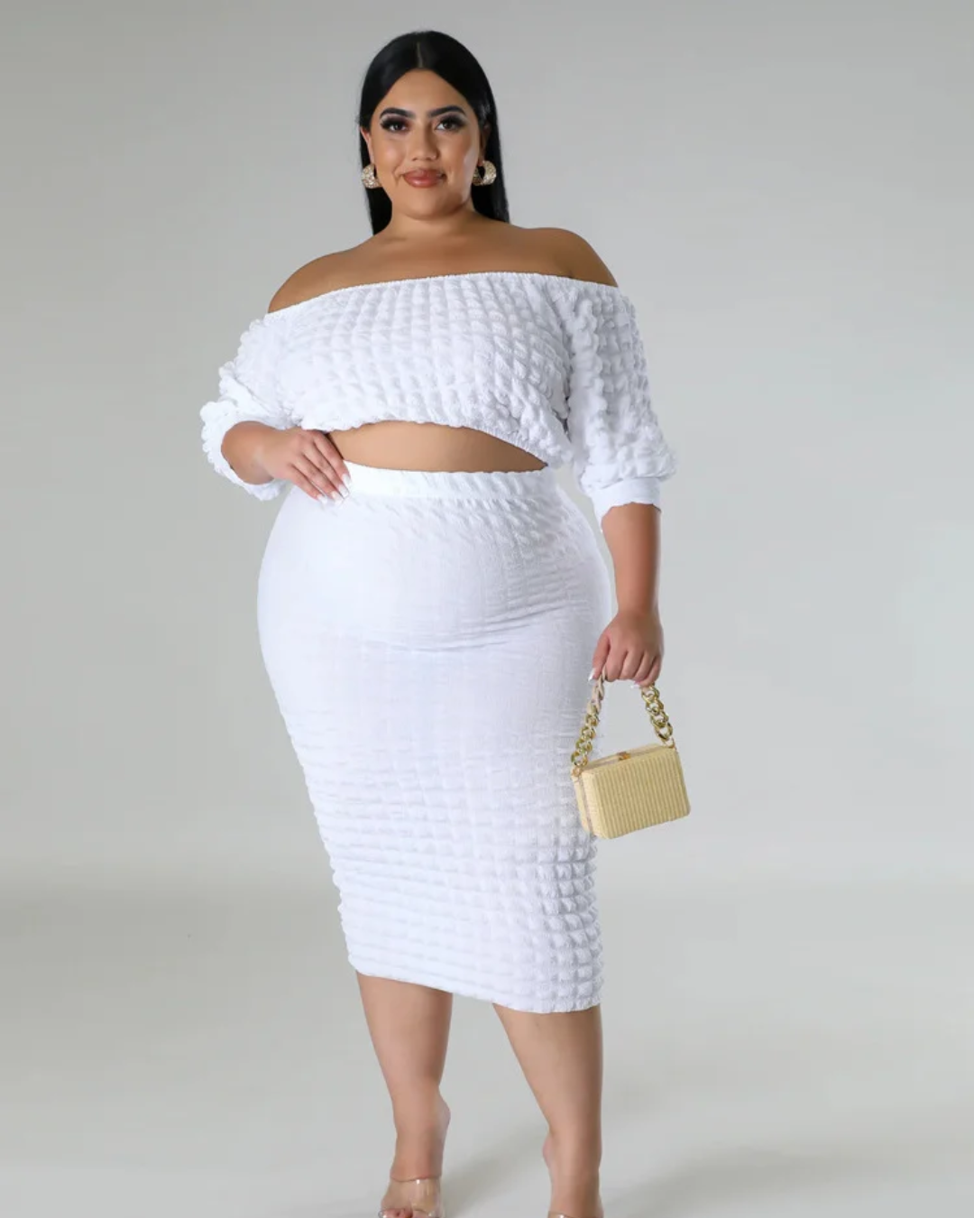 Plus Size Two Piece Skirts Outfits White XL 