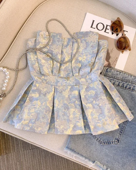 Sleeveless Crop Top Vest Blue S 