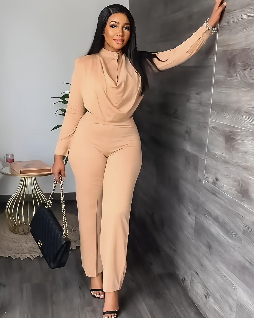 Cardigan Round Neck Top & Slim Trousers Set   