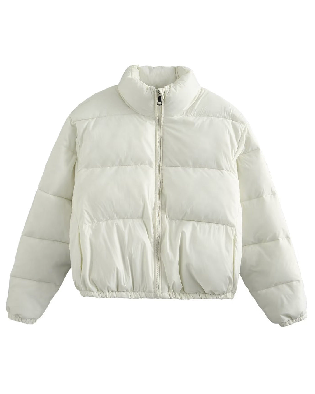 Stand Collar Zipper Cotton Padded Jacket XS White 