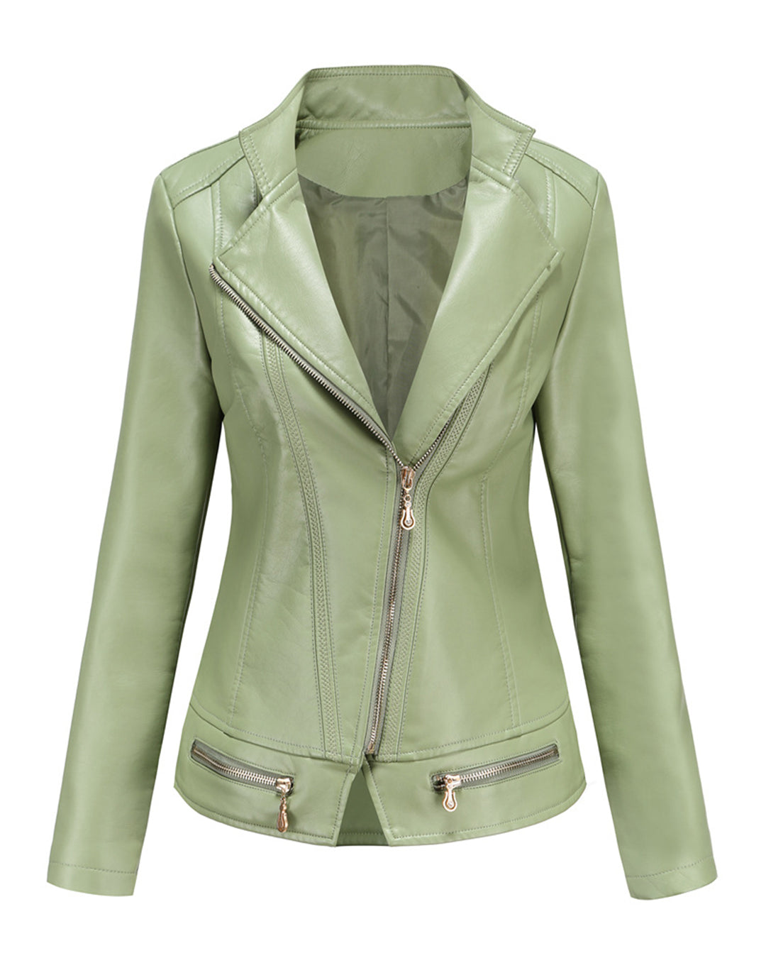 Faux Leather Thin Jacket S Mustard Green (Thin) 