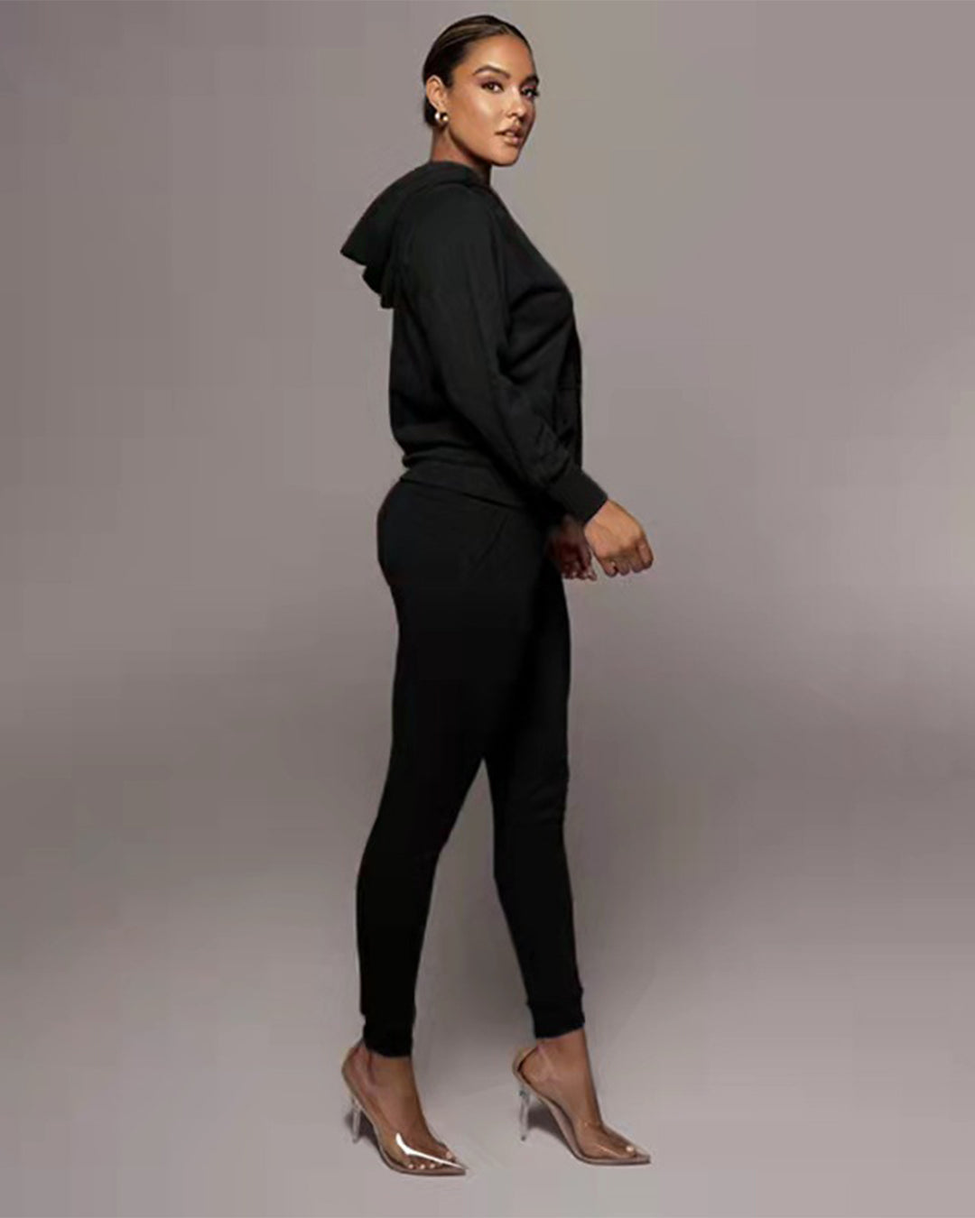 Hooded Pullover Trousers & Long Sleeve Sweater Set   
