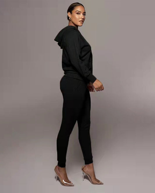 Hooded Pullover Trousers & Long Sleeve Sweater Set   