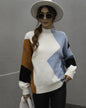Loose Color Block Crew Neck Pullover Sweater S Blue 