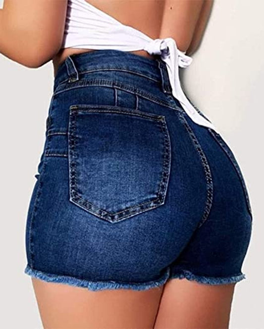 Large Size Sexy Ripped Denim Shorts Deep Blue S 