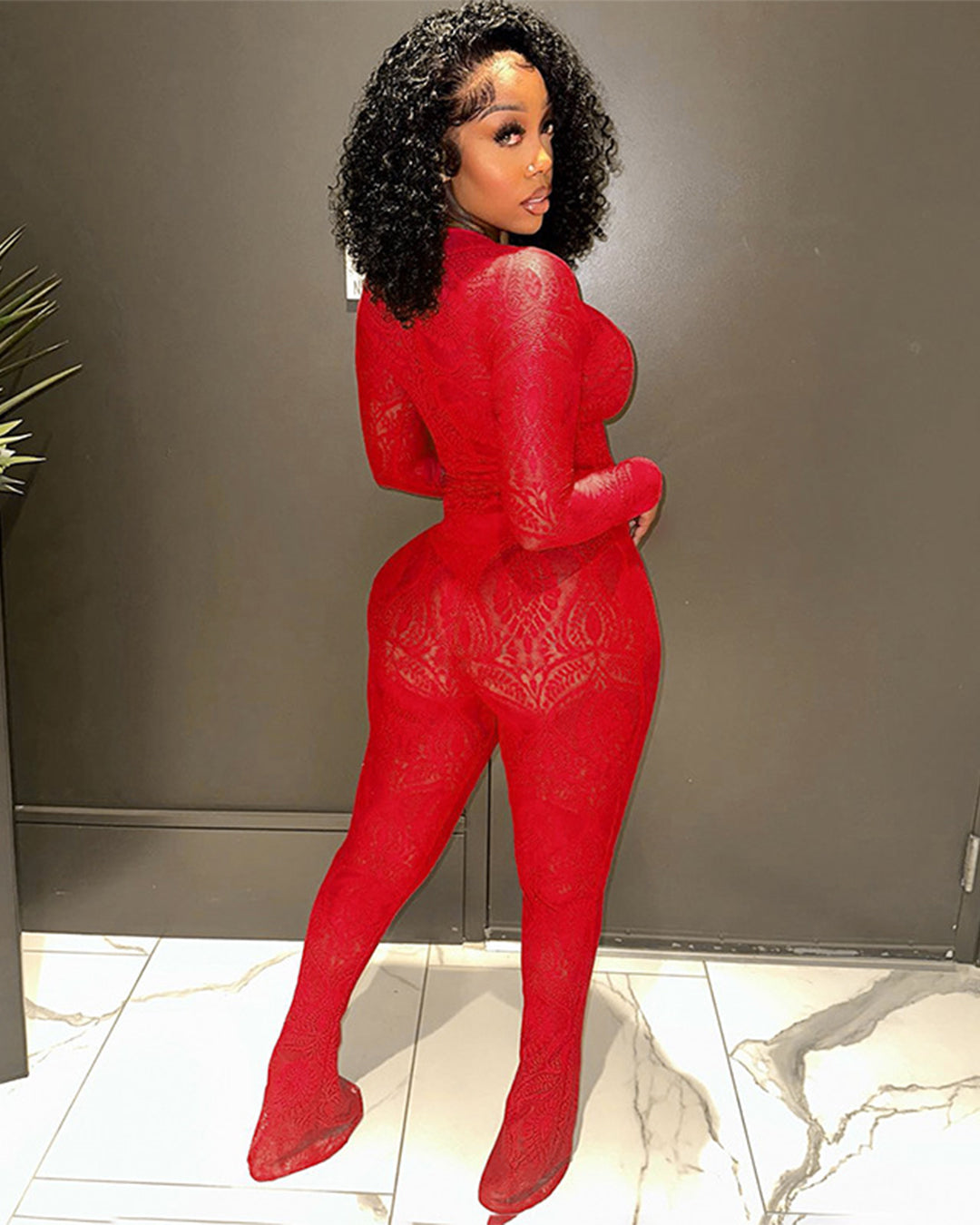 Hollow Cutout See Through Jumpsuit & Trousers Set   