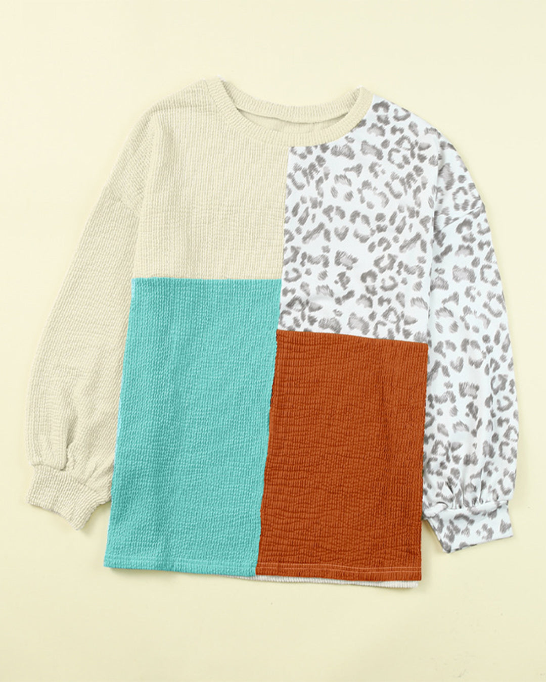 Leopard Print Round Neck Long Sleeve Sweater   