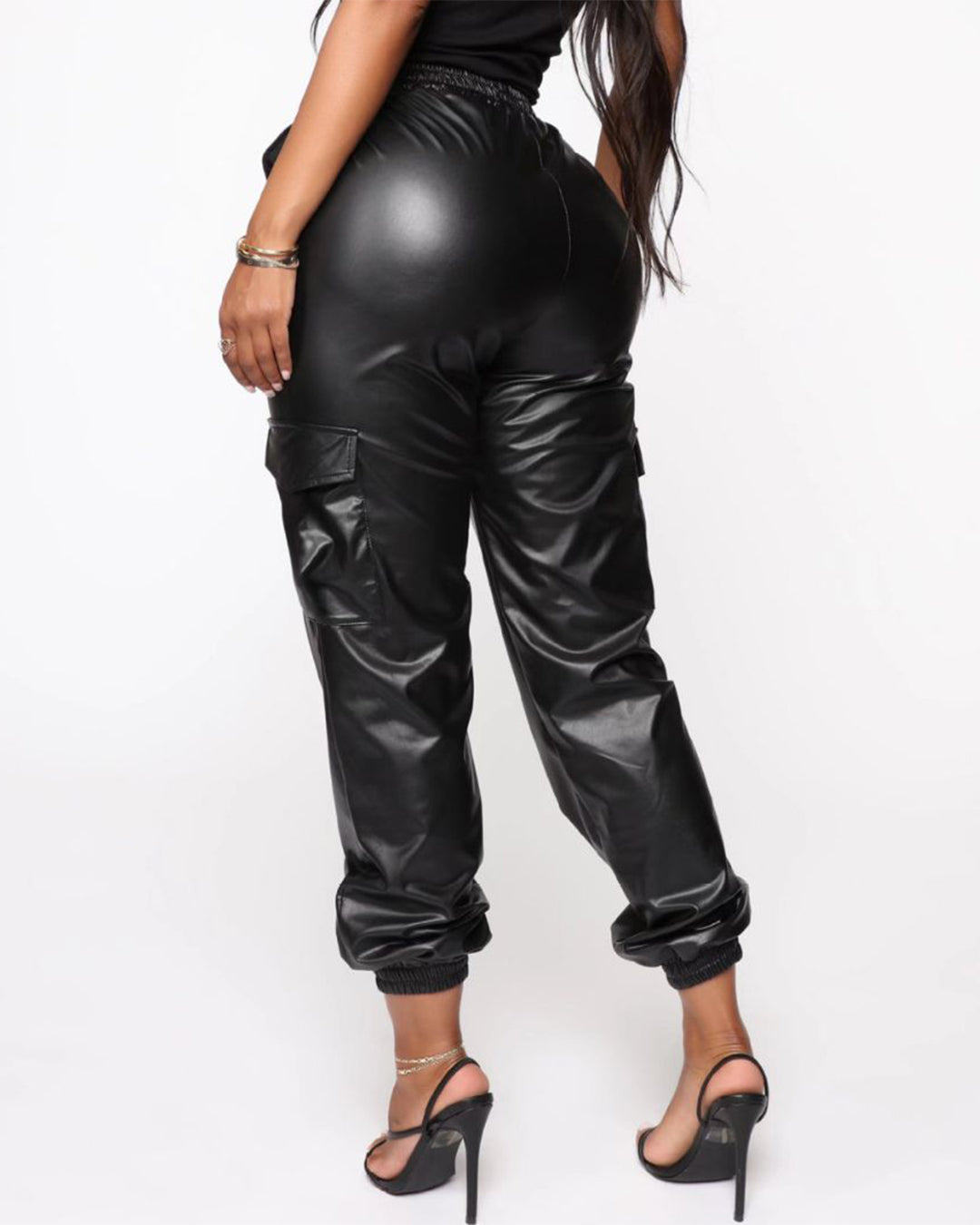 Faux Leather Ankle Tied Loose Leather Pants