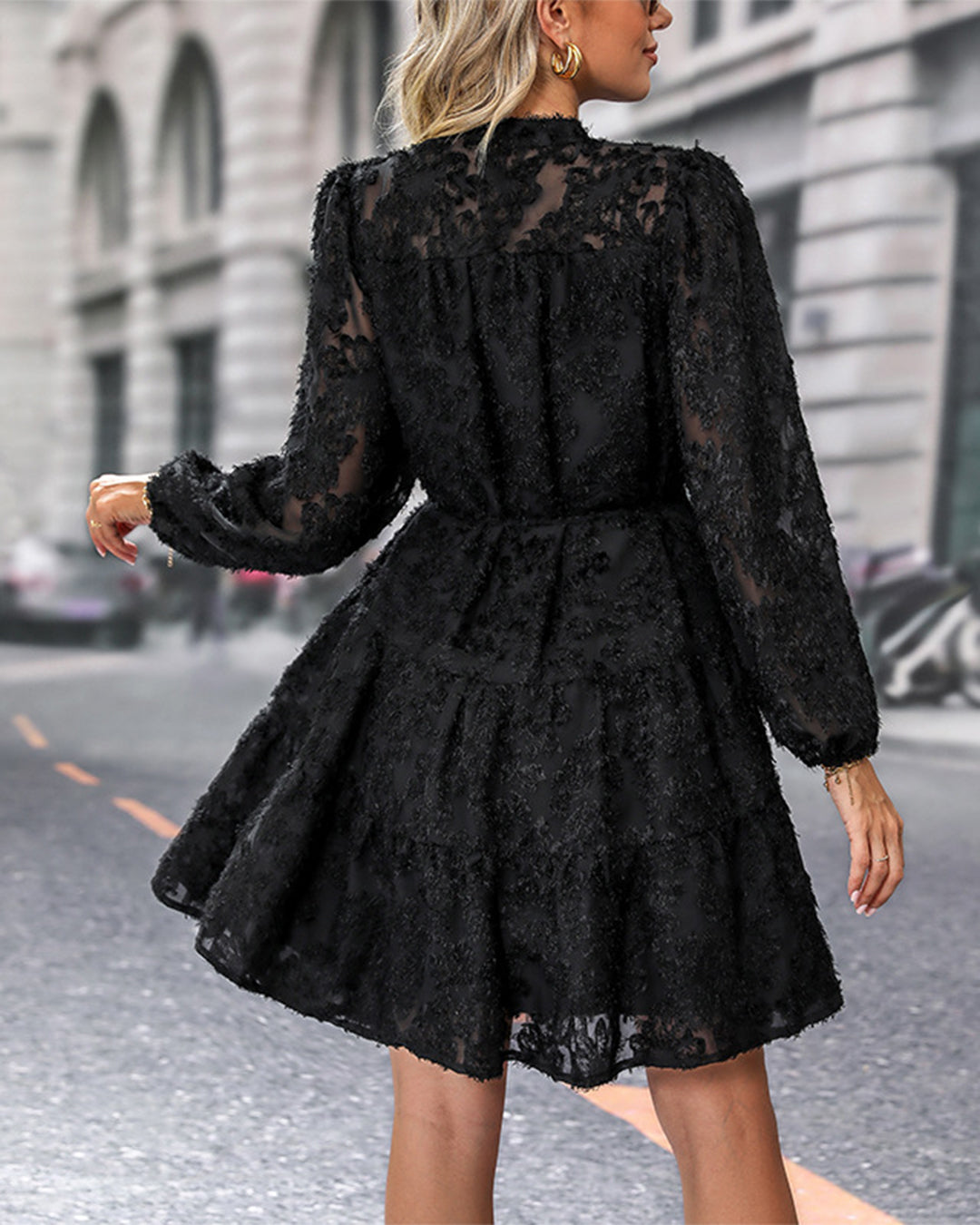 Long Sleeve Belted Button Dress   