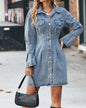 Retro Waist Controlled Slimming Denim Dress XS Sea Blue 