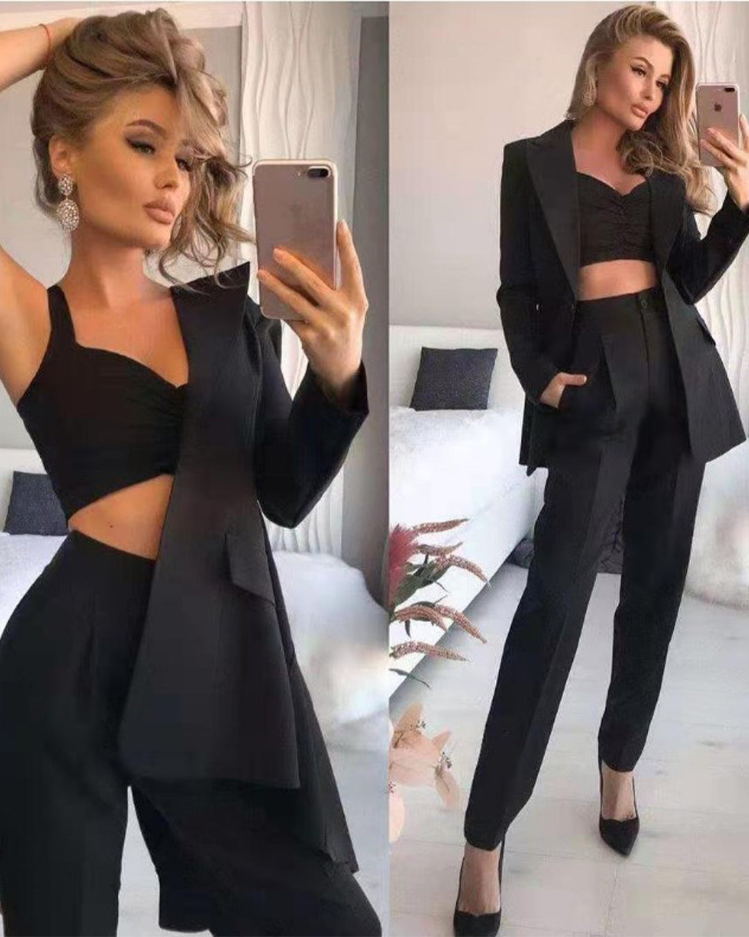 Slimming Mid Length Long Sleeve Small Suit S Black 