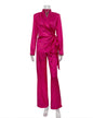 Ice Silk Padded Shoulder Shirt & Trousers Set S Pink 